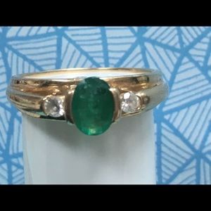 14k Natural emerald & diamond ring